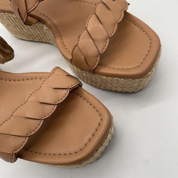 J Crew Platform Sandals Womens Sz 8.5 Tan Espadrille Wedge Braided Strappy Shoes - Picture 3 of 9